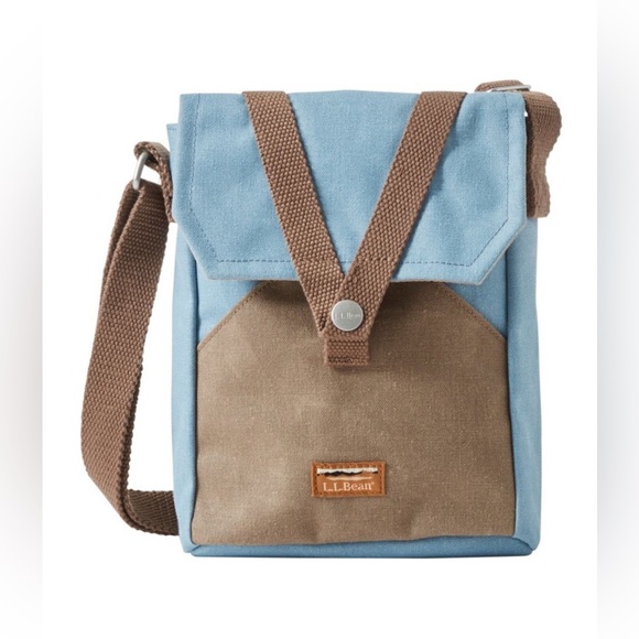 L. L. Bean Utility Crossbody Blue Brown Canvas Bag - Picture 1 of 10